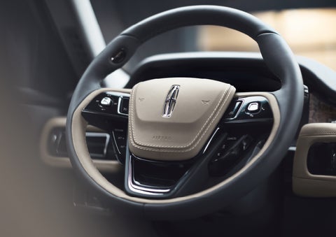 The intuitively placed controls of the steering wheel on a 2024 Lincoln Aviator® SUV | Caruso Lincoln in Long Beach CA